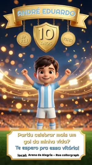 Convite de Aniversário Futebol Argentina 3D Modelo Editável