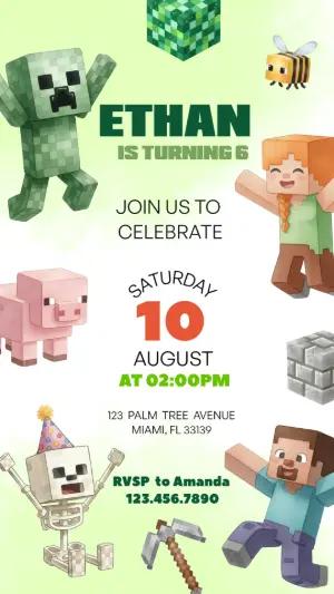 Editable Minecraft Birthday Invitation for Kids' Party
