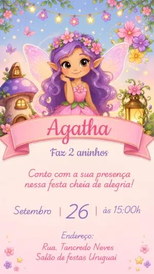 Convite de Aniversário Fada Jardim Encantado Editável