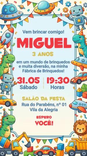 Convite Digital Fábrica de Brinquedos para Editar