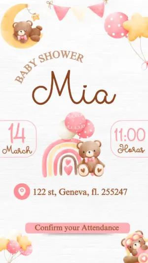 Cute Teddy Bear Baby Shower Invitation Editable Template