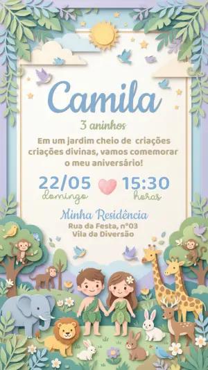 Convite Aniversário Adão e Eva Papercraft Editável