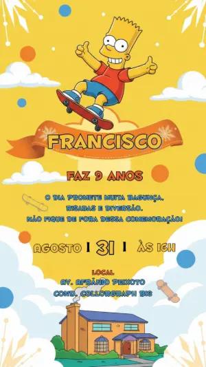 Convite de Aniversário Bart Simpson Amarelo para Editar