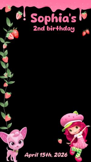 Editable Strawberry Birthday Photo Frame Template