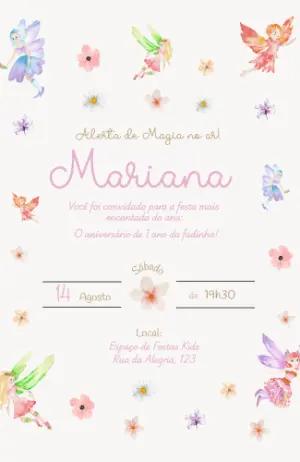 Convite de Aniversário Fadas em Aquarela Editável