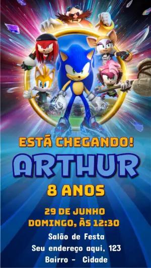 Convite de Aniversário Sonic com a Turma para Editar Online