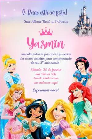 Convite de Aniversário Princesas Disney para Editar Online