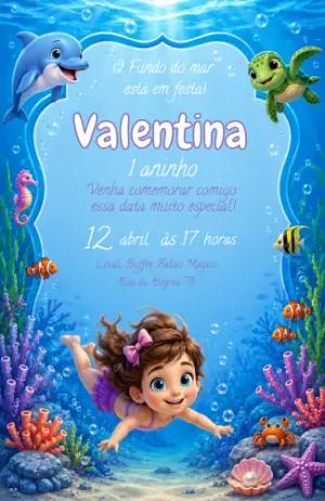 Convite de Aniversário Fundo do Mar Infantil Editável