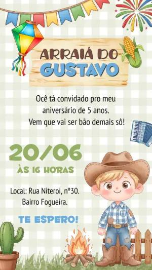 Convite Festa Junina Menino Loiro Caipira para Editar