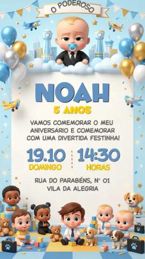 Convite de Aniversário O Poderoso Chefinho Azul Editável