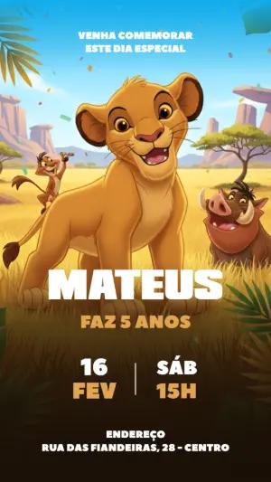 Convite de Aniversário Rei Leão Infantil para Editar Online