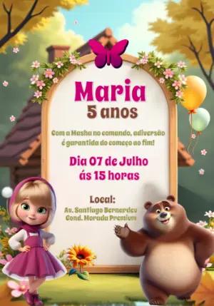Convite Aniversário Masha e o Urso para Editar Online e Imprimir