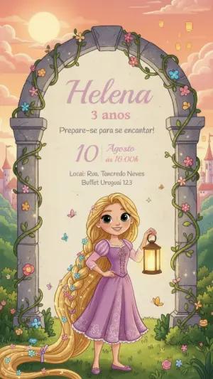 Convite Editável Aniversário Infantil Tema Princesa Enrolados