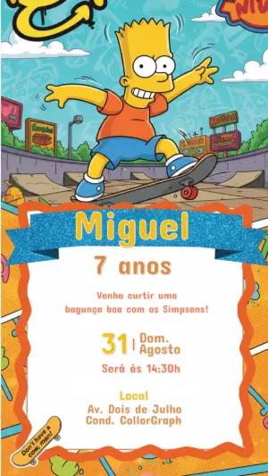 Convite de Aniversário Os Simpsons com Bart de Skate para Editar