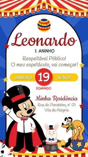 Convite de Aniversário Circo do Mickey Mouse para Editar