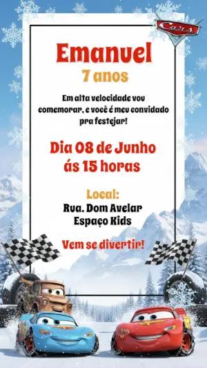 Convite Aniversário Relâmpago McQueen na Neve para Editar