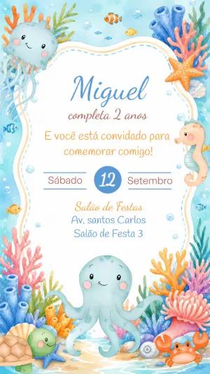 Convite Aniversário Fundo do Mar Baby para Editar Online