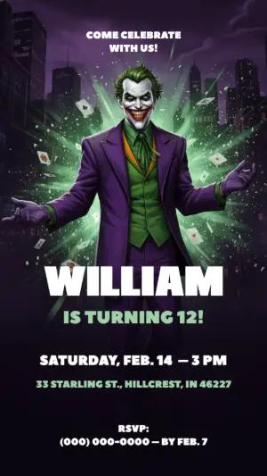 Editable Joker Birthday Invitation Template for Supervillain Party