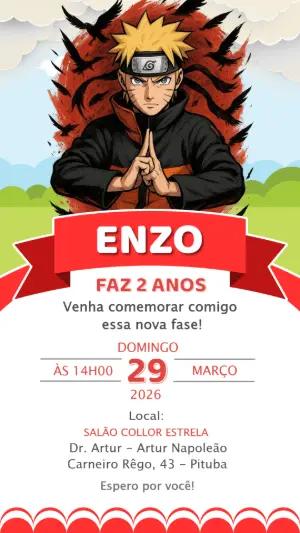 Convite Digital Tema Naruto para Aniversário Infantil Editável