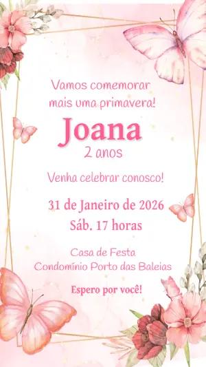 Convite de Aniversário Jardim das Borboletas Rosa para Editar