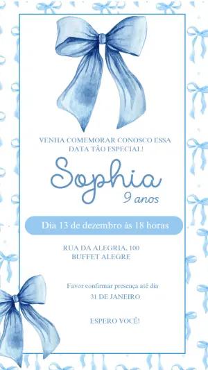 Convite de Aniversário Laço Azul Aquarela para Editar Online