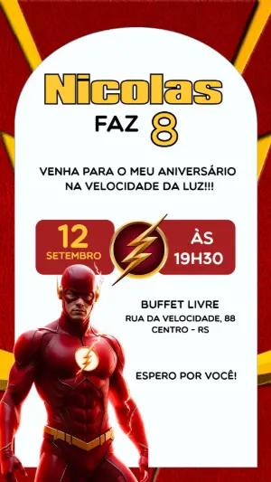 Convite de Aniversário The Flash Vermelho e Amarelo Editável