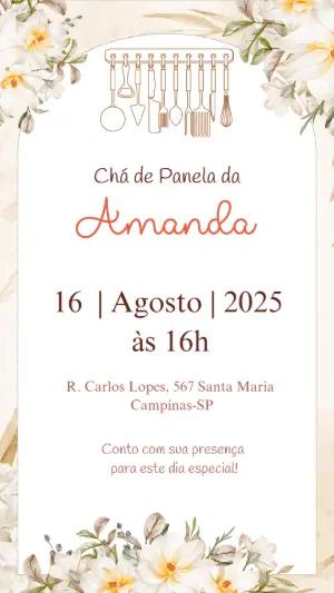Convite Chá de Panela Floral com Utensílios para Editar
