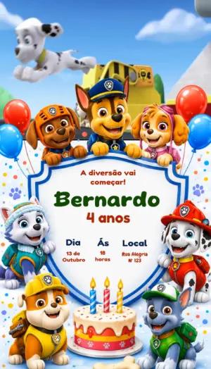 Convite Animado Patrulha Canina: Modelo Editável para Aniversário