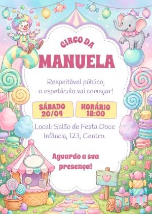 Convite de Aniversário Circo Candy Color Editável