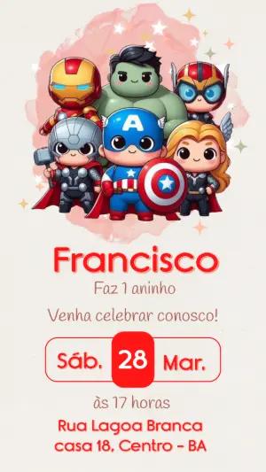 Convite Digital Vingadores Baby Editável para Aniversário Infantil