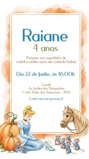 Convite de Aniversário Cinderela com Princesa para Editar Online