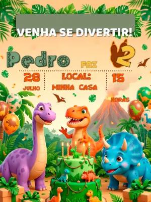 Convite de Aniversário Dinossauros Baby Modelo Editável