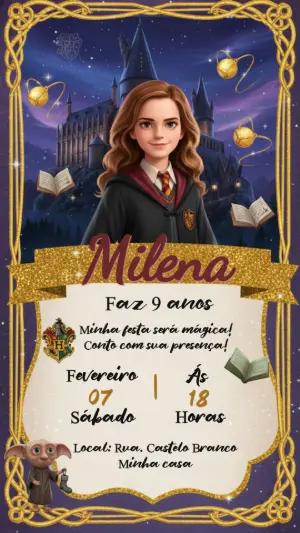 Convite Digital Mágico Harry Potter com Hermione para Editar