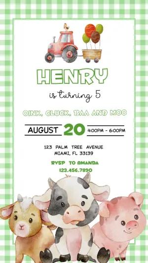 Cute Farm Animals Birthday Invitation Editable Template