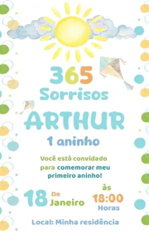 Convite Digital 1 Aninho Tema Sol e Nuvens para Editar