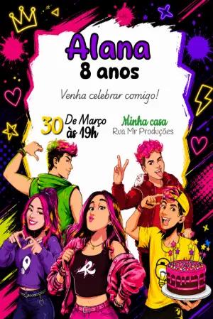 Convite de Aniversário EmillyVick dos Rosa Editável Estilo Gibi