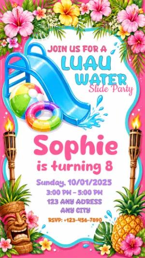 Luau Water Slide Birthday Invitation | Editable Template