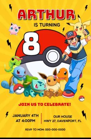 Colorful Pokémon Birthday Invitation | Digital Editable Template