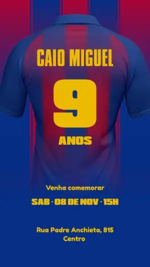 Convite Aniversário Futebol Camisa de Time Editável Online