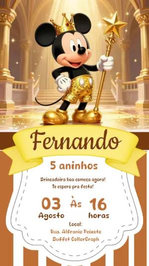Convite Aniversário Mickey Realeza Dourado para Editar