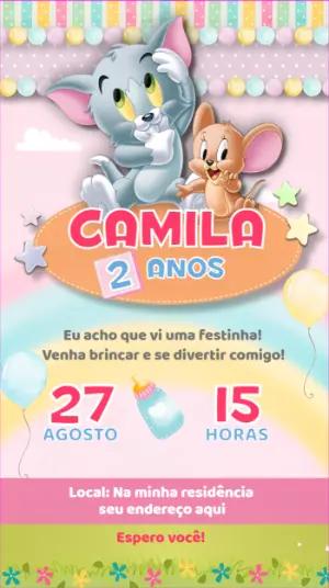 Convite de Aniversário Tom e Jerry Baby para Editar Online