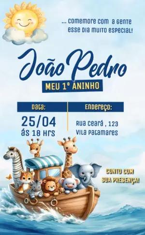 Convite de Aniversário Arca de Noé Fofo para Editar