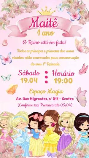 Convite de Aniversário Princesas Disney Realeza para Editar
