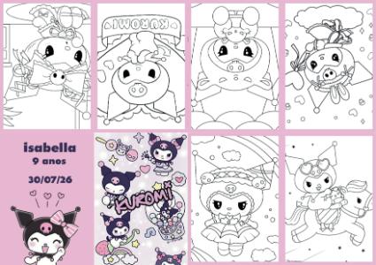 Livrinho de Colorir Kuromi Editável para Aniversário Infantil
