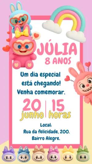 Convite de Aniversário Labubu para Editar Online