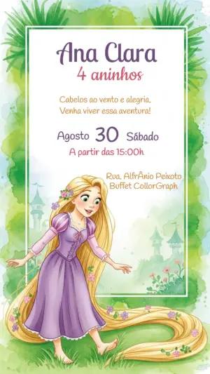 Convite de Aniversário Rapunzel Enrolados para Editar Online