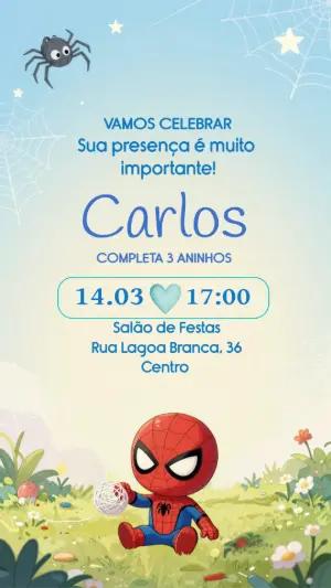 Convite Infantil Homem-Aranha Fofo Modelo Editável