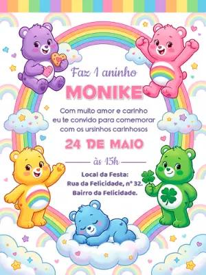 Convite de Aniversário Ursinhos Carinhosos Colorido Editável