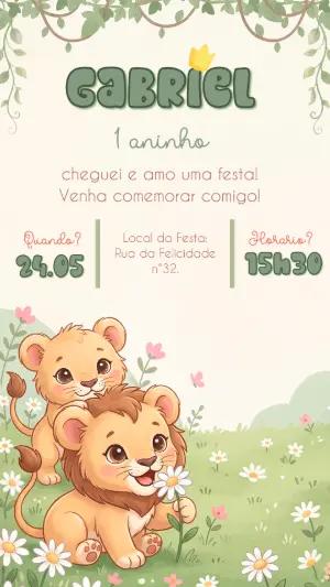 Convite de Aniversário Leãozinho Fofo para Editar