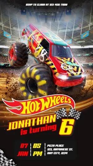 Hot Wheels Monster Truck Birthday Invitation to Edit Online
